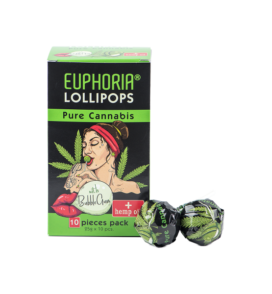 Sucettes au CBD avec chewing-gum goût cannabis - Euphoria